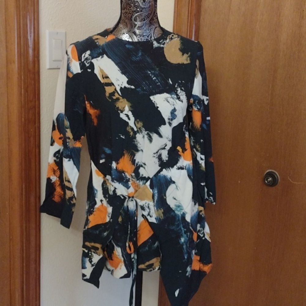 Cos watercolor wrap blouse long sleeve paint splatter print blue orange 4 - Picture 2 of 11